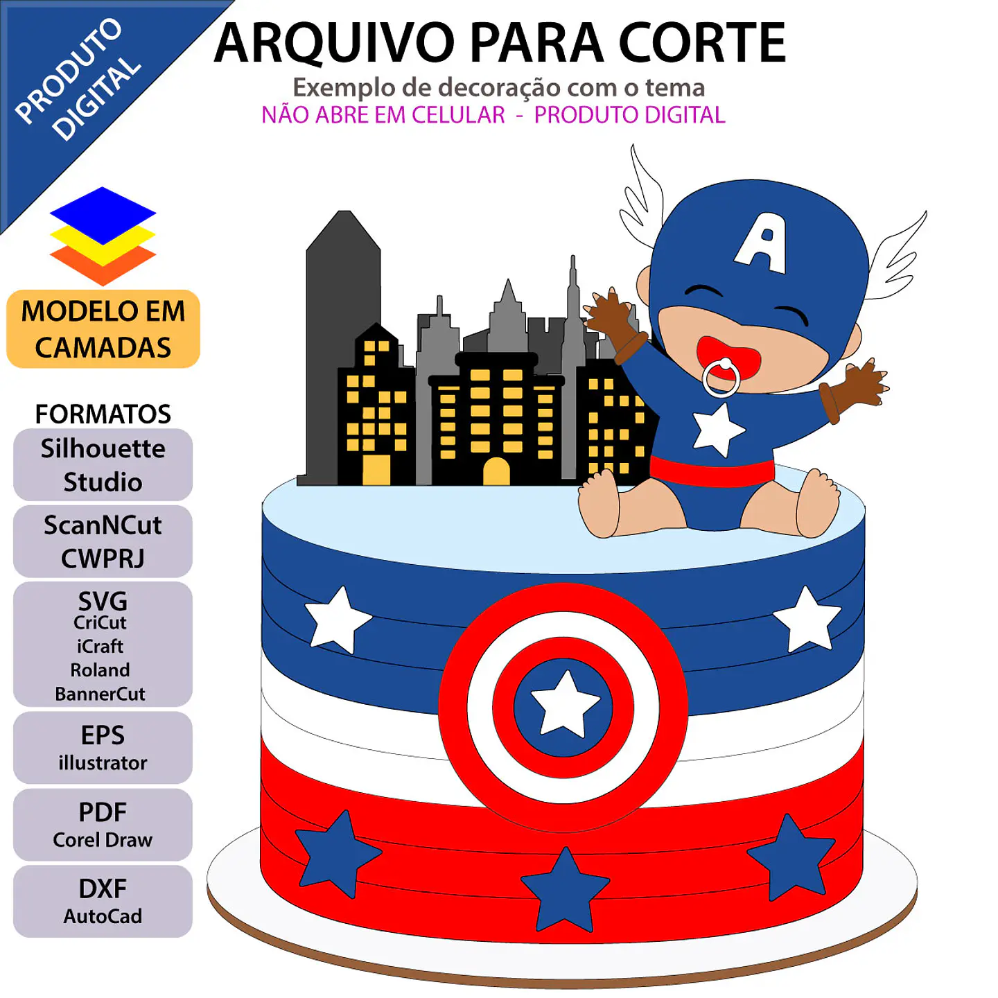 Arquivo de Corte Topo de Bolo Capitão América Baby Cute 7 1