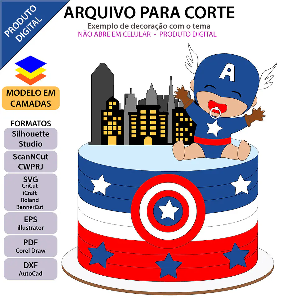 Arquivo de Corte Topo de Bolo Capitão América Baby Cute 7 1