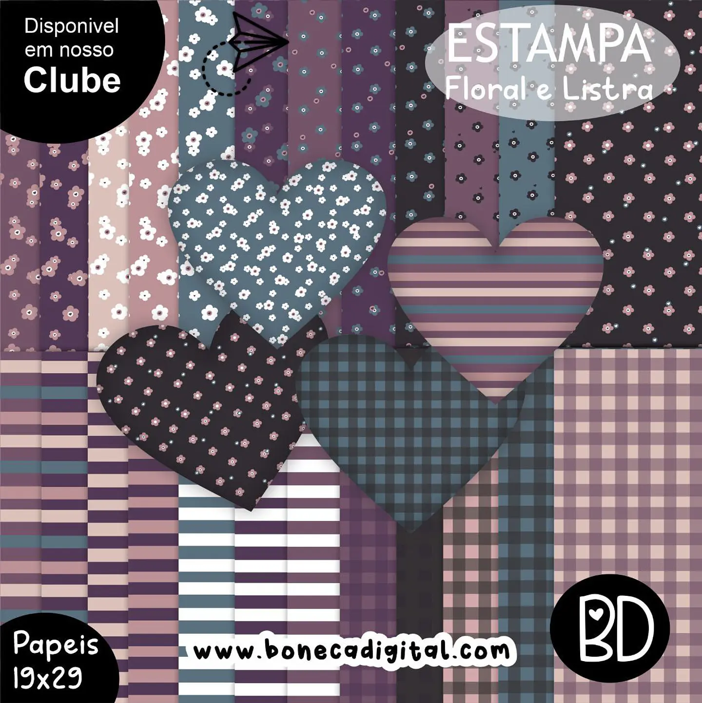 Kit Digital Floral e Listra Lilas 13 1