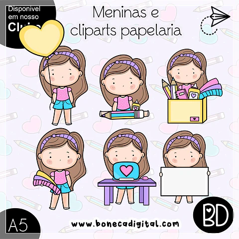 Kit Digital Meninas e Cliparts Papelaria 38