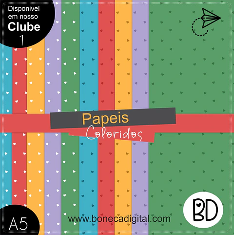 Kit Digital Corações Coloridos Papéis 7