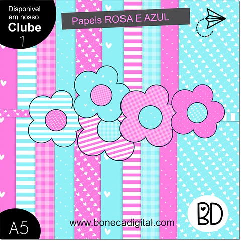 Kit Digital Papeis Rosa e Azul 42