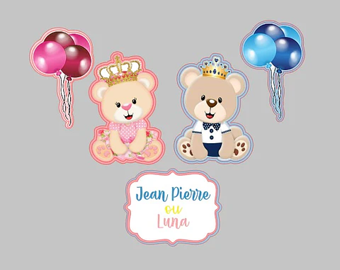 Arquivo de Corte Topo de Bolo Chá Revelação Ursinho Azul e Rosa 43