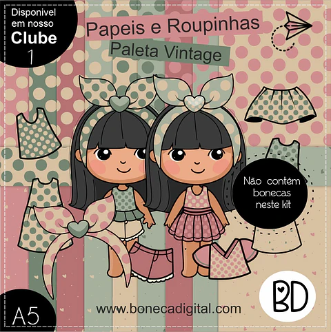 Kit Digital Vintage Papeis e Roupinhas 14