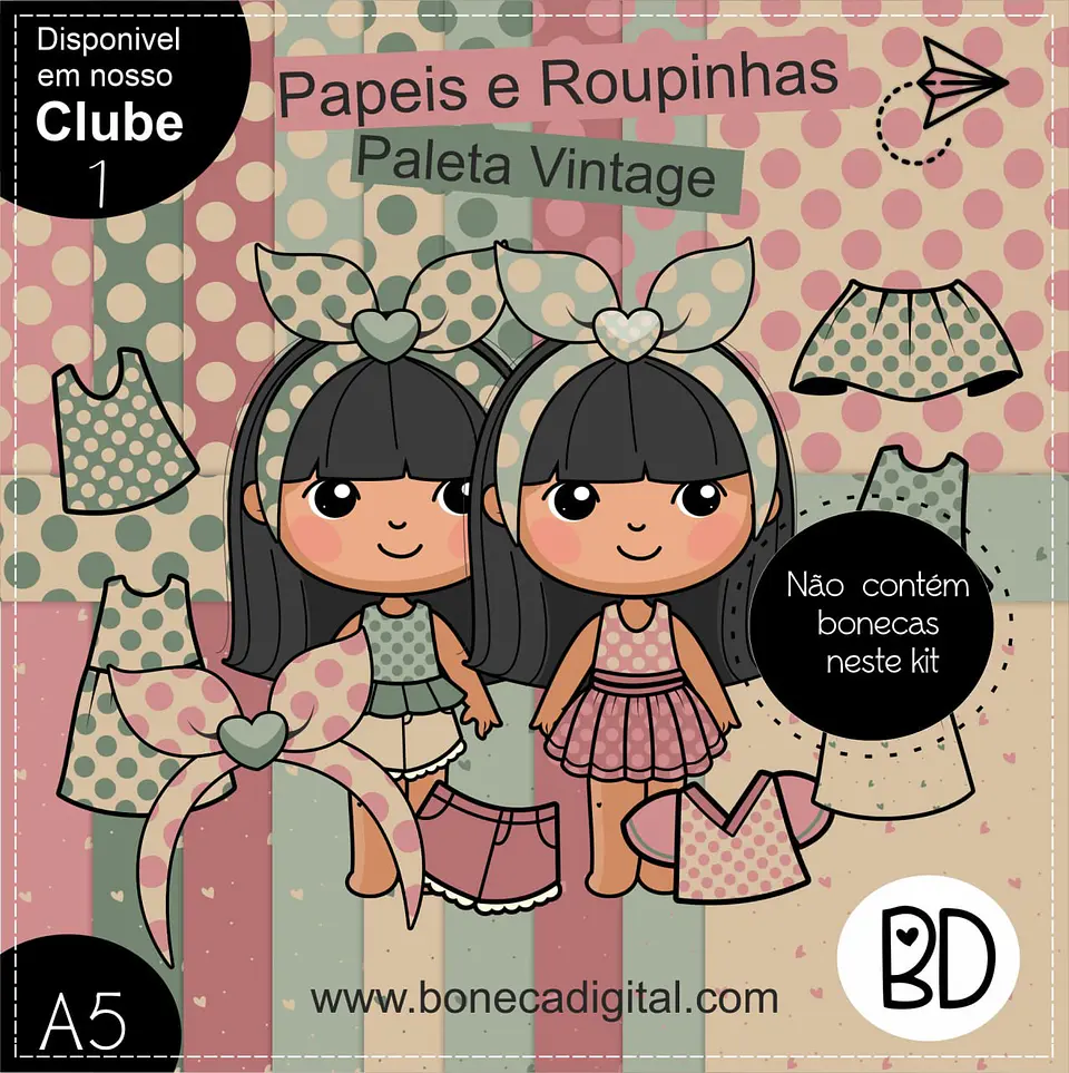 Kit Digital Vintage Papeis e Roupinhas 14 1