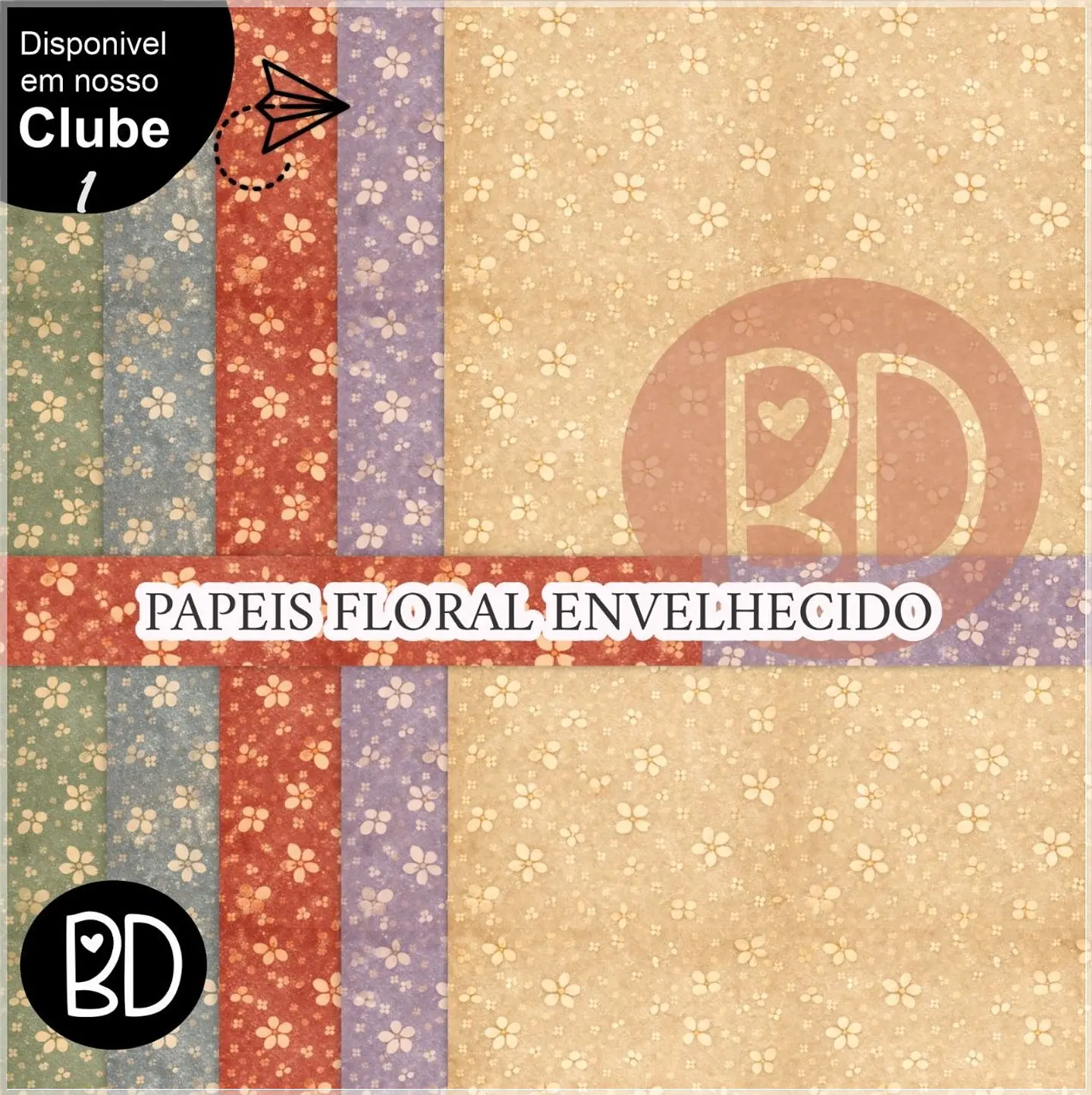 Kit Digital Papeis Envelhecidos Flores 12 1