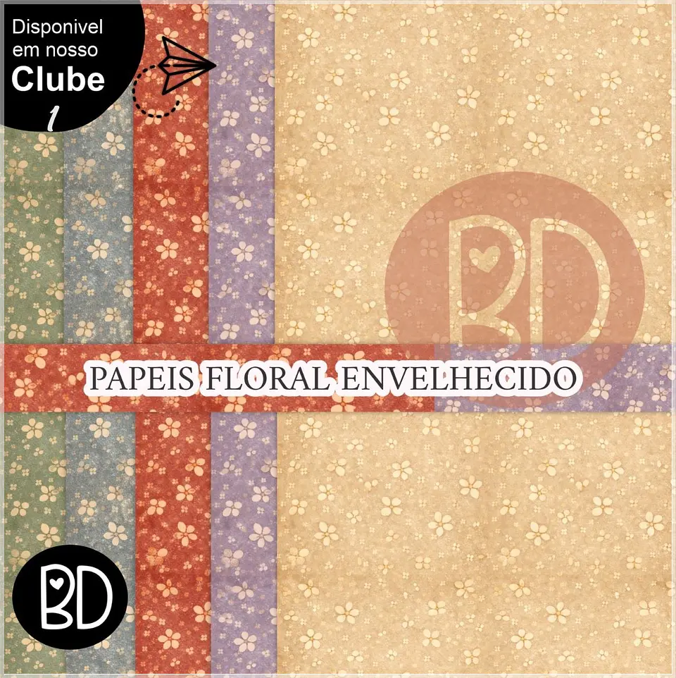 Kit Digital Papeis Envelhecidos Flores 12 1
