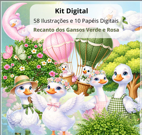 Kit Digital Recanto do Gansos Verde e Rosa 4