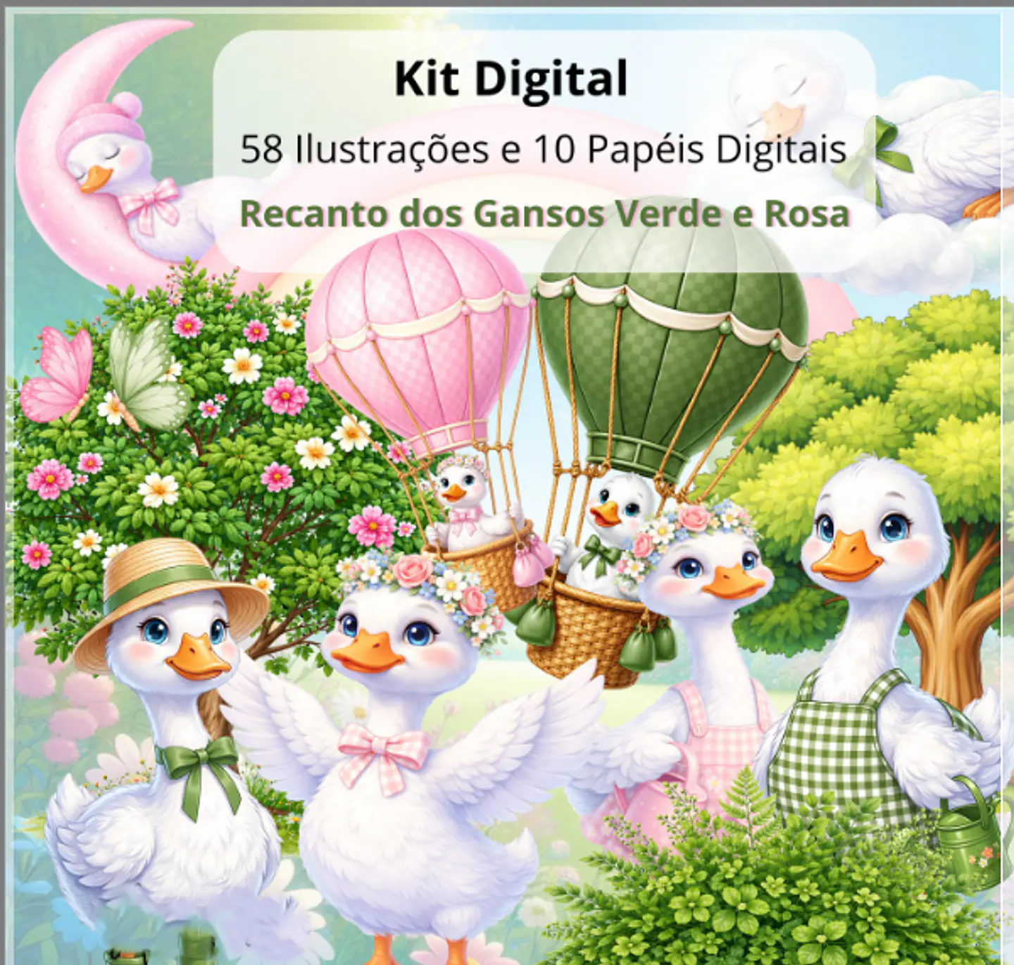 Kit Digital Recanto do Gansos Verde e Rosa 4 1