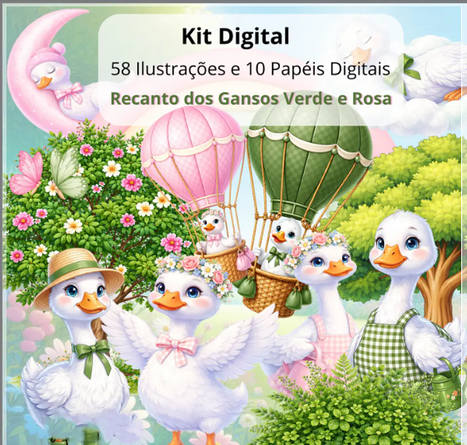 Kit Digital Recanto do Gansos Verde e Rosa 4 1