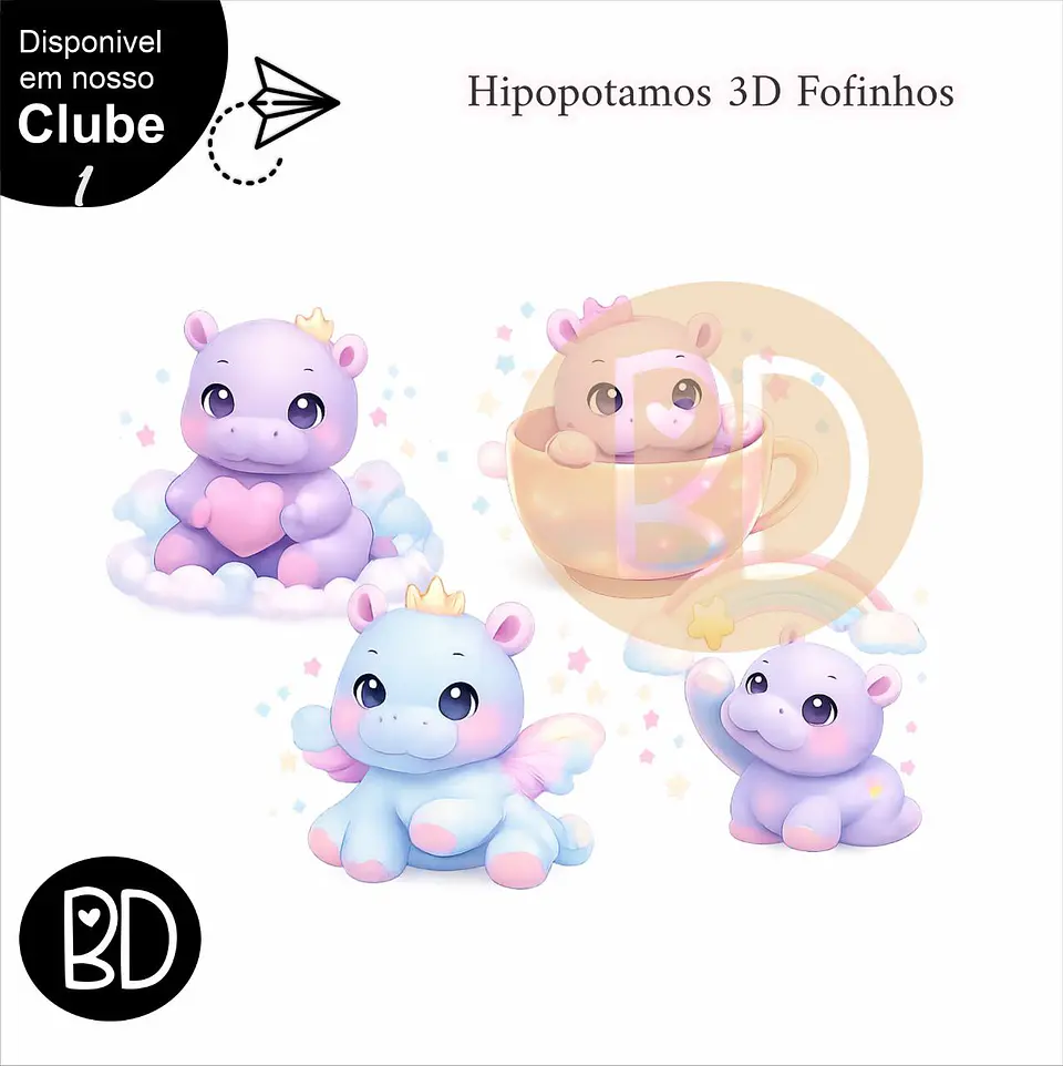 Kit Digital Hipopotamos Fofo 3d 34 1