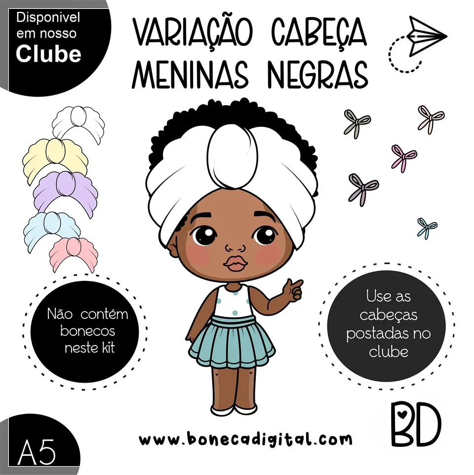 Kit Digital Variação Cabeças Meninas Negras 12 1