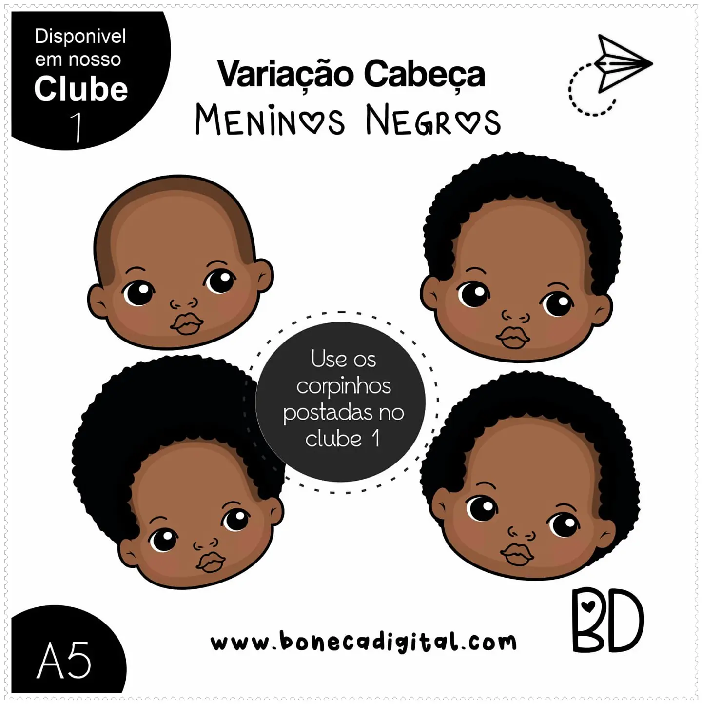 Kit Digital Variação Cabeças Meninos Negros 9 1