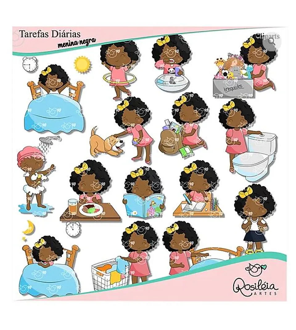 Kit Digital Tarefas Diárias Menina Negras 90 1