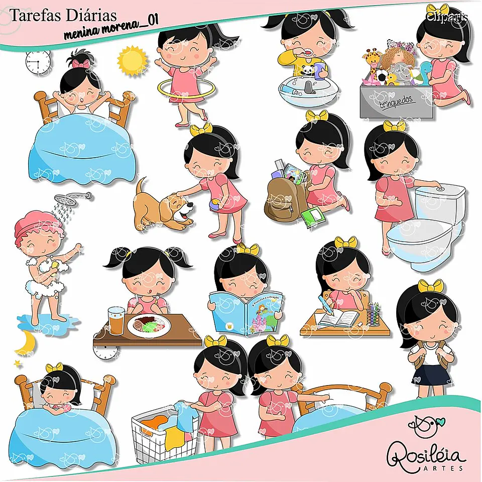 Kit Digital Tarefas Diarias Meninas Morenas 81 1