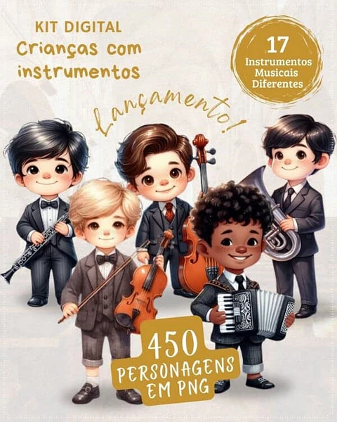 Kit Digital Personagens Meninos Instrumentos 13