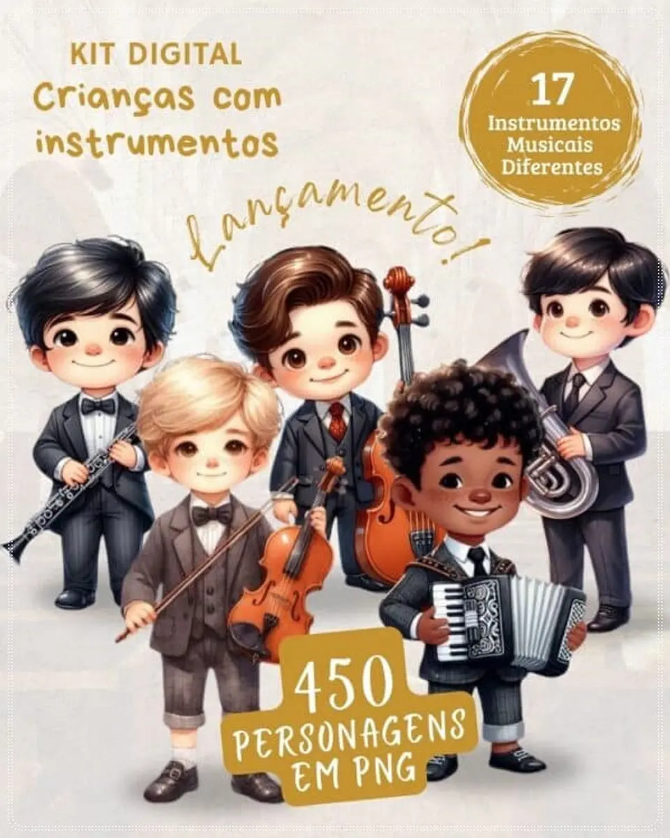 Kit Digital Personagens Meninos Instrumentos 13 1