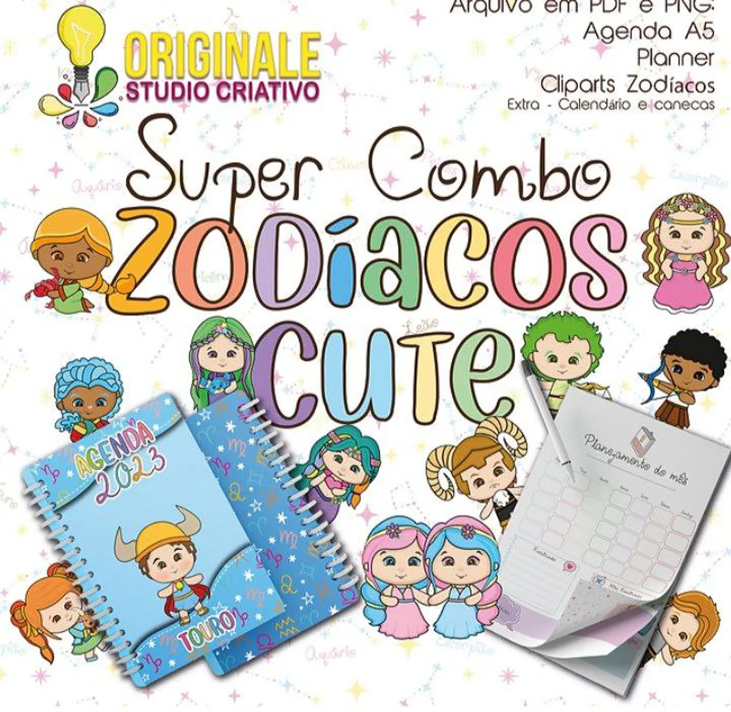 Kit Digital Signos Zodíaco Cute Super Combo 10 1