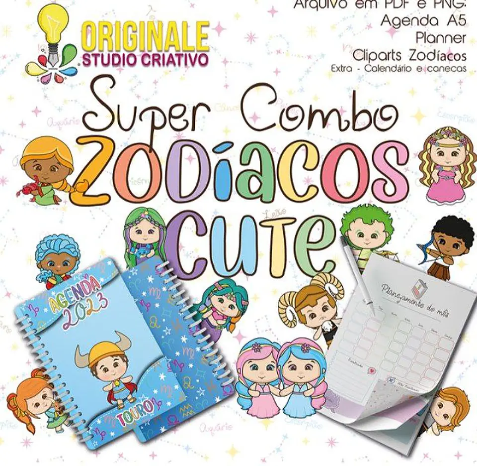 Kit Digital Signos Zodíaco Cute Super Combo 10 1