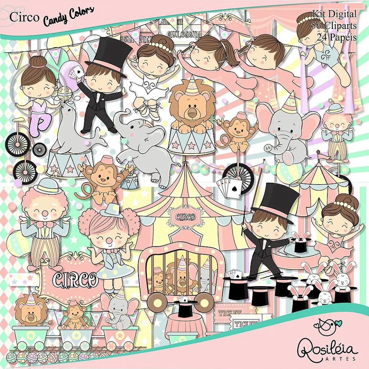 Kit Digital Circo Candy Colors 19 1