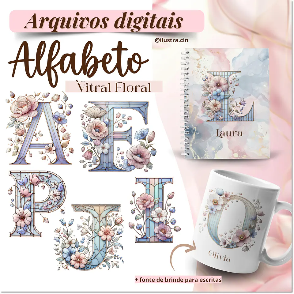 Kit Digital Alfabeto Vitral 8 1