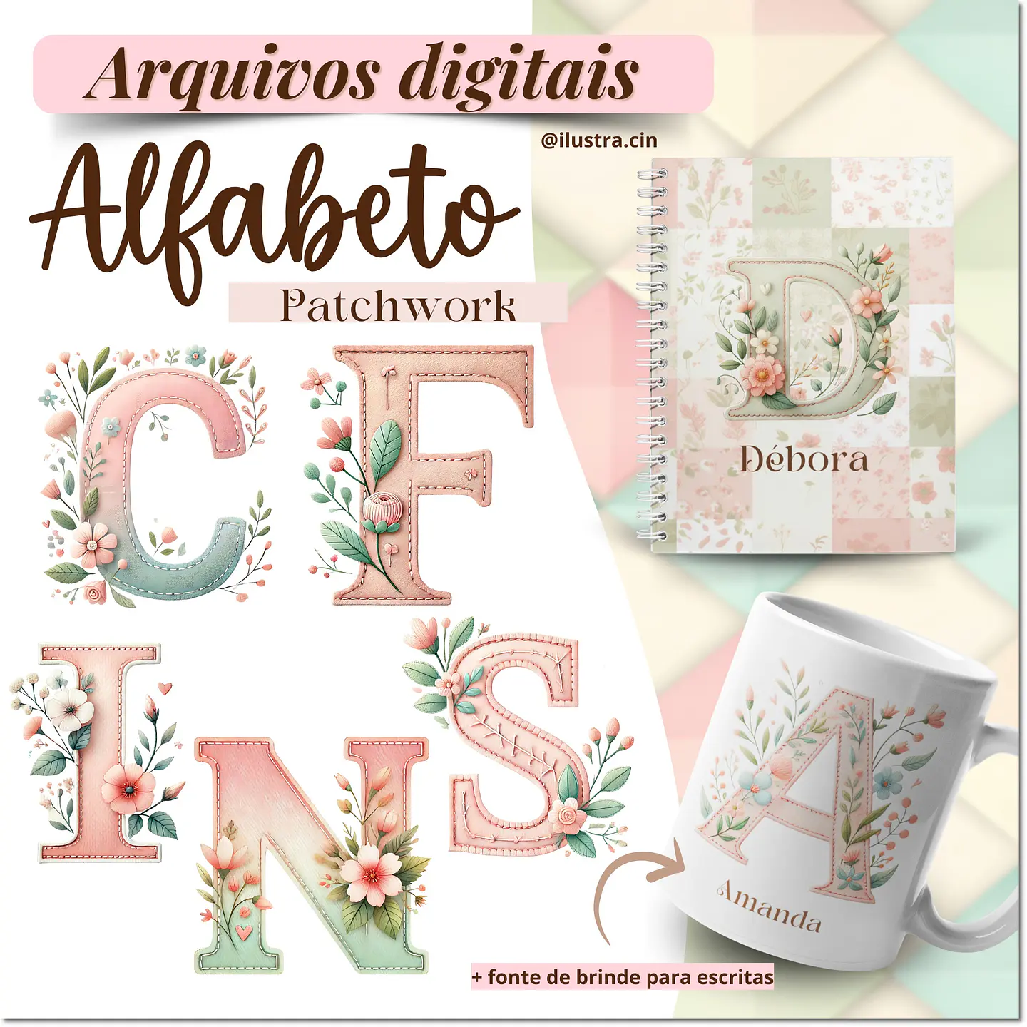 Kit Digital Alfabeto Patchwork 7 1
