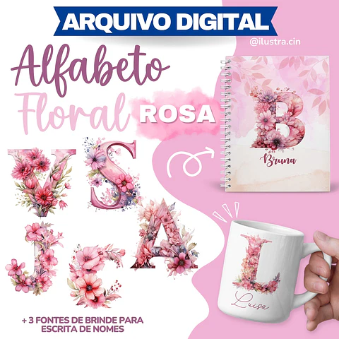 Kit Digital Alfabeto Floral Rosa 5