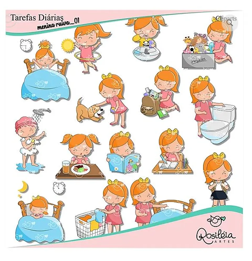 Kit Digital Tarefas Diarias Menina Ruiva 80 1