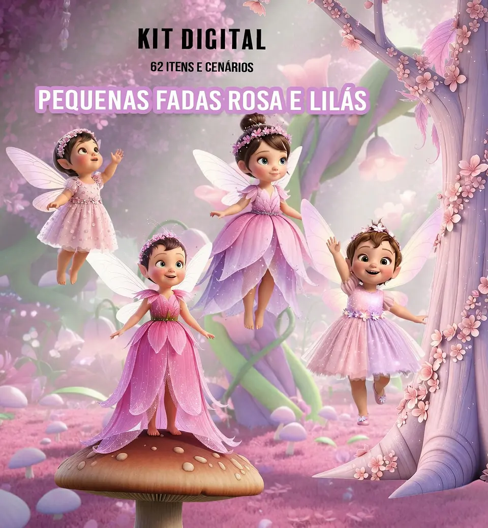 Kit Digital Fadinha Pequenas Fadas Rosa e Lilás 248 1