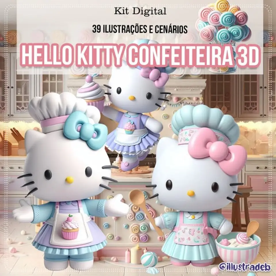 Kit Digital Hello Kitty Confeiteira 3d 122 1