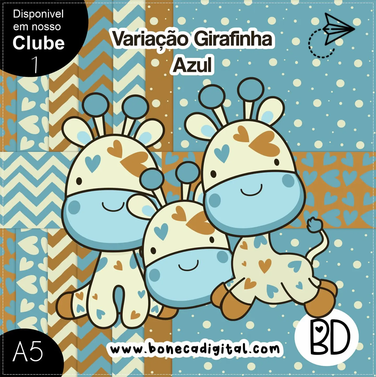 Kit Digital Girafinha Azul 32 1