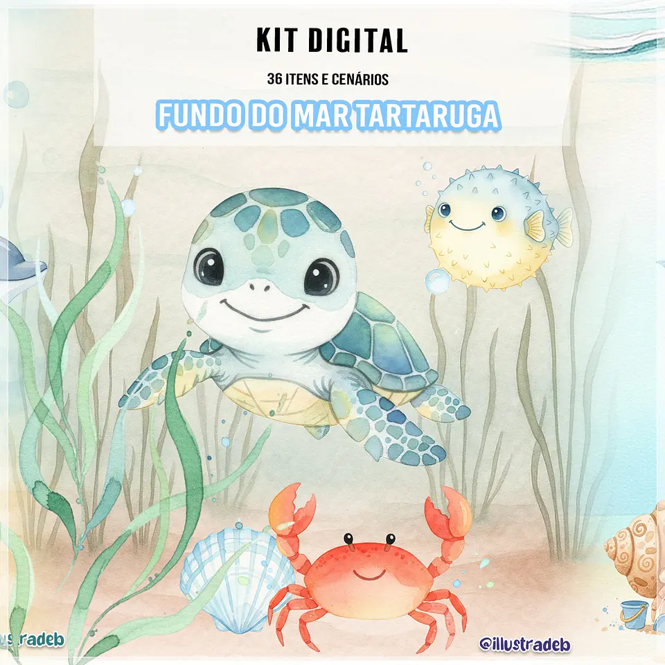 Kit Digital Fundo do Mar Tartaruga 114 1