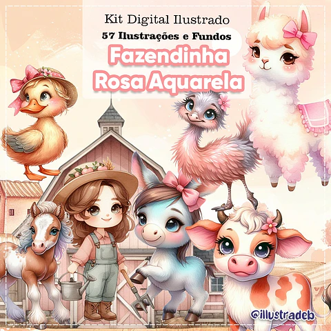 Kit Digital Fazendinha Menina Aquarela 101