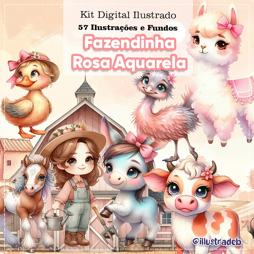 Kit Digital Fazendinha Menina Aquarela 101 1