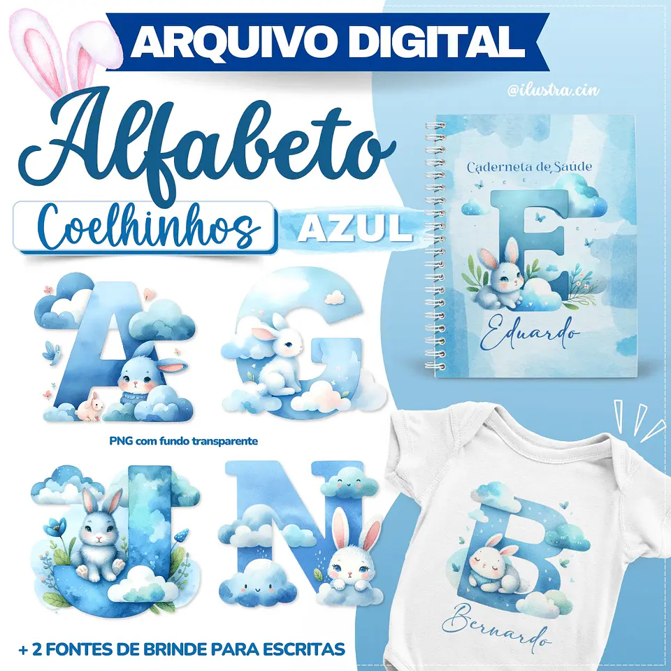 Kit Digital Alfabeto Coelhinho Azul 3 1