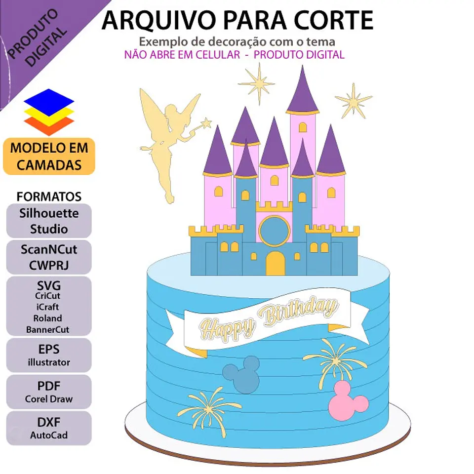 Arquivo de Corte Topo de Bolo Castelo Disney 5 1