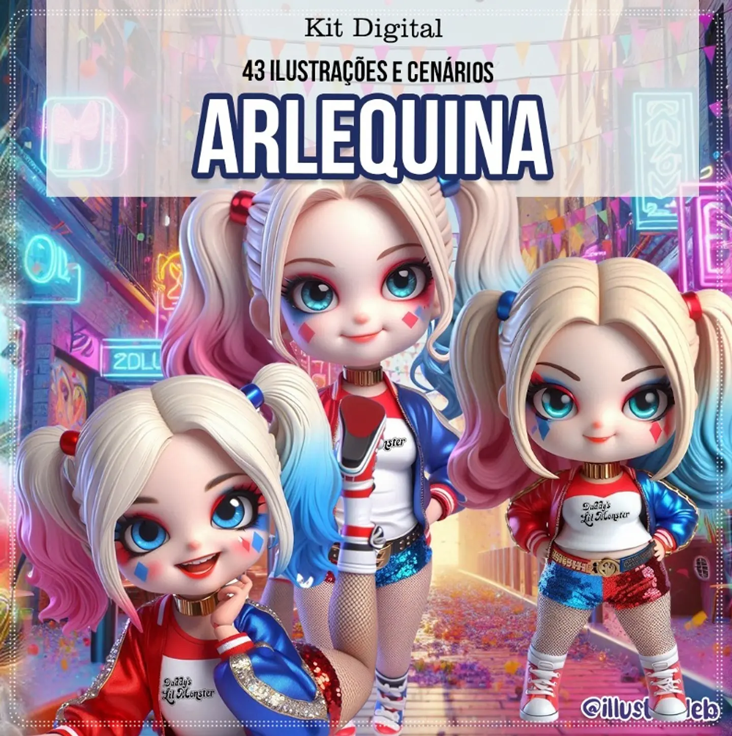 Kit Digital Arlequina Cute 3d 17 1