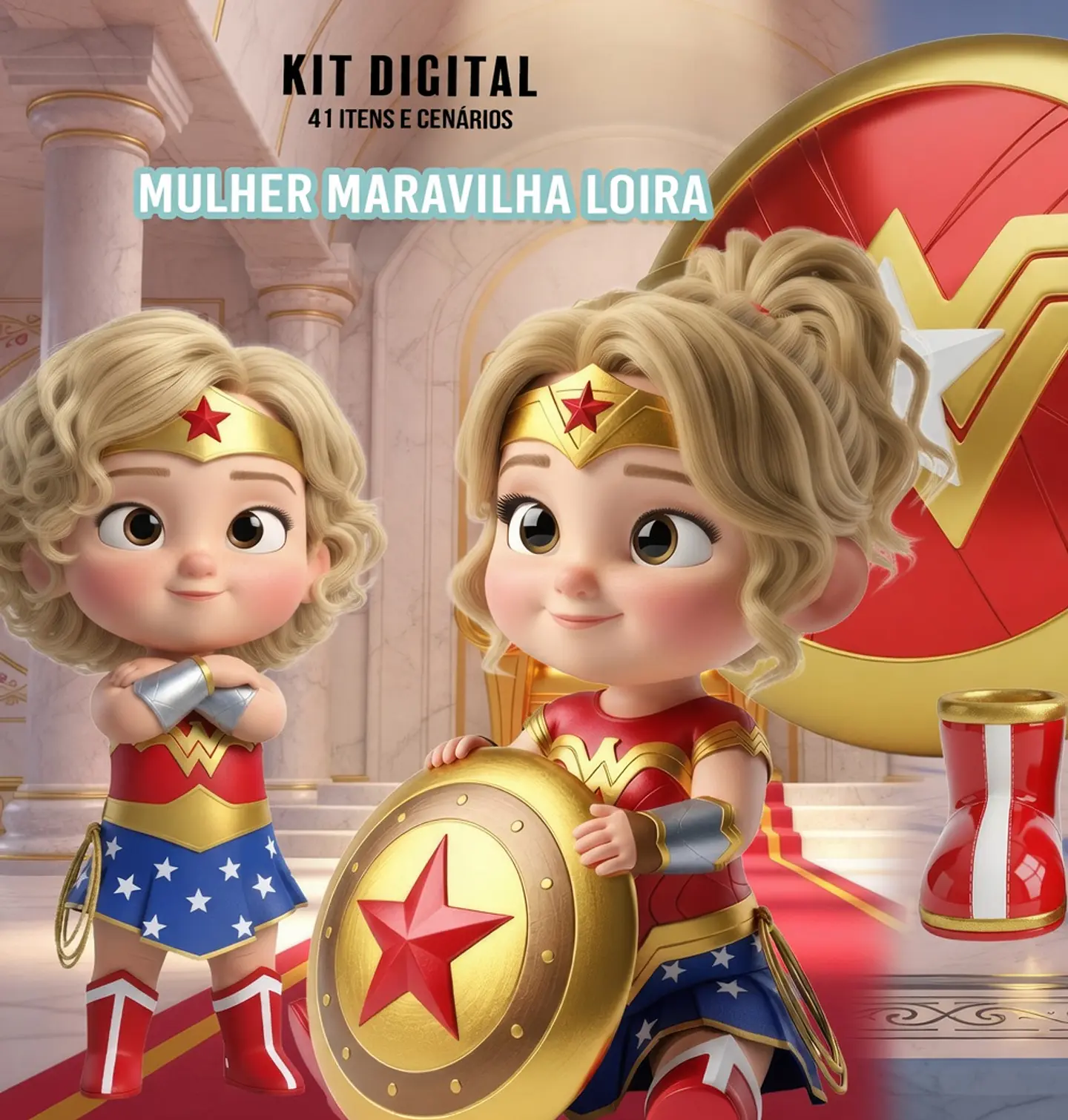 Kit Digital Mulher Maravilha Loira 20 1