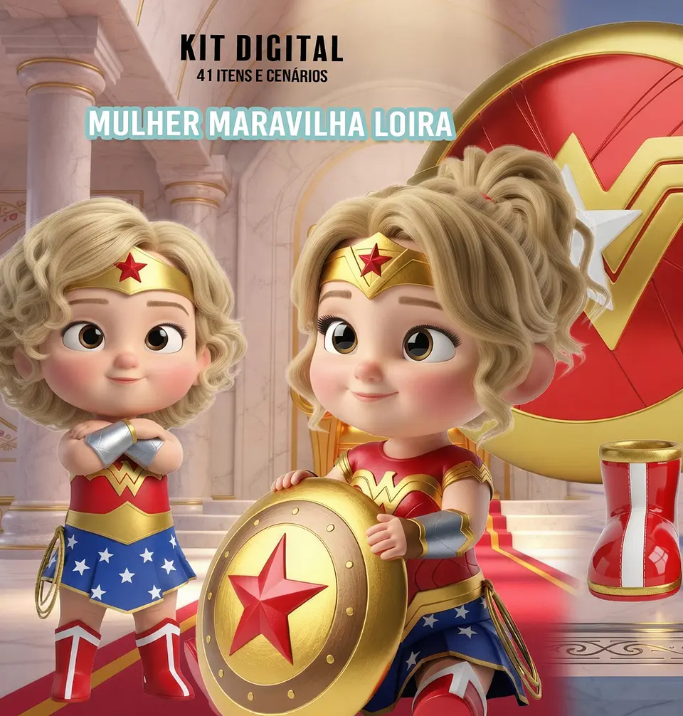 Kit Digital Mulher Maravilha Loira 20 1