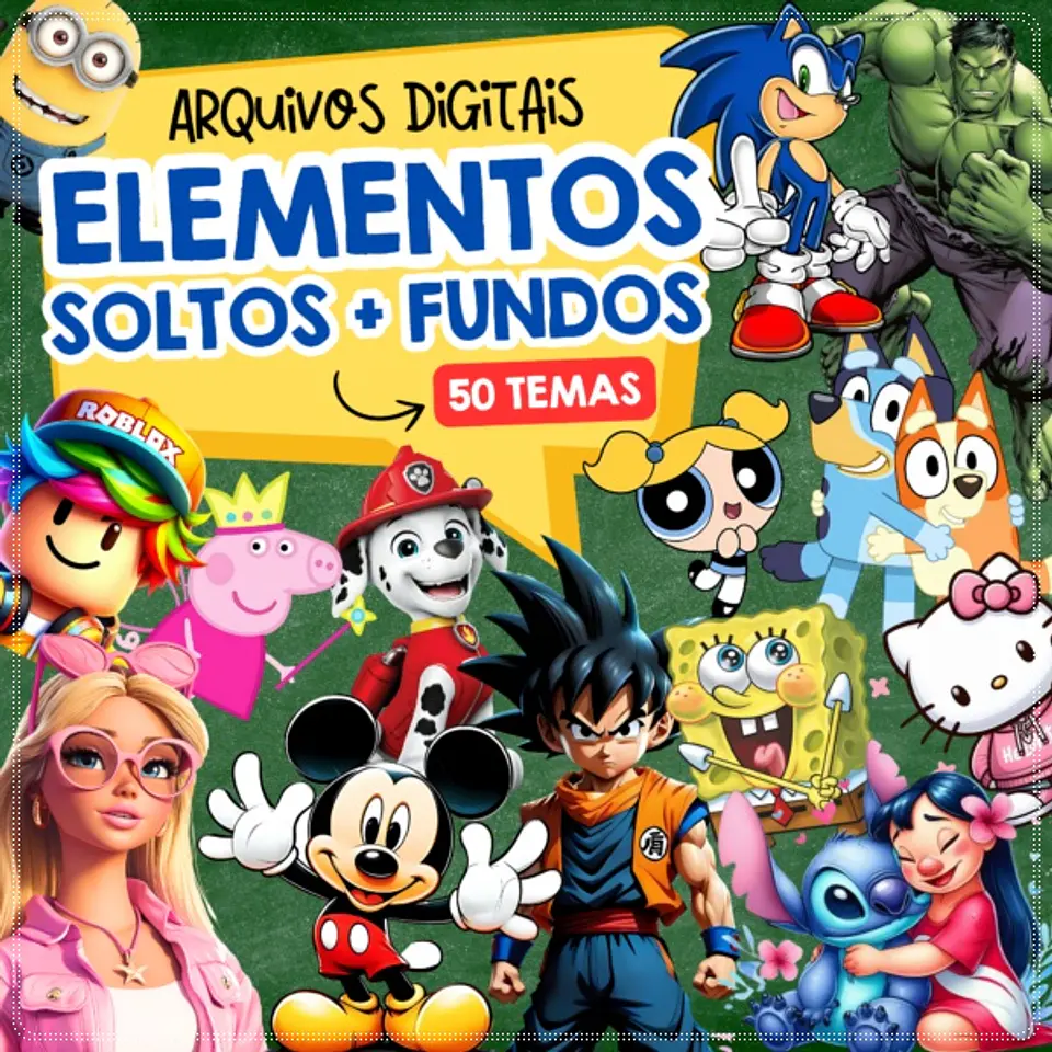Kit Digital Elementos Soltos Personagens 50 Temas + Fundos 11 1