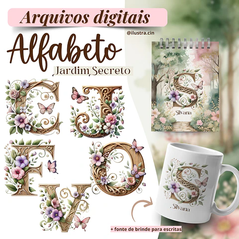 Kit Digital Alfabeto Jardim Secreto 6
