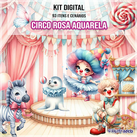 Kit Digital Circo Rosa Aquarela 50