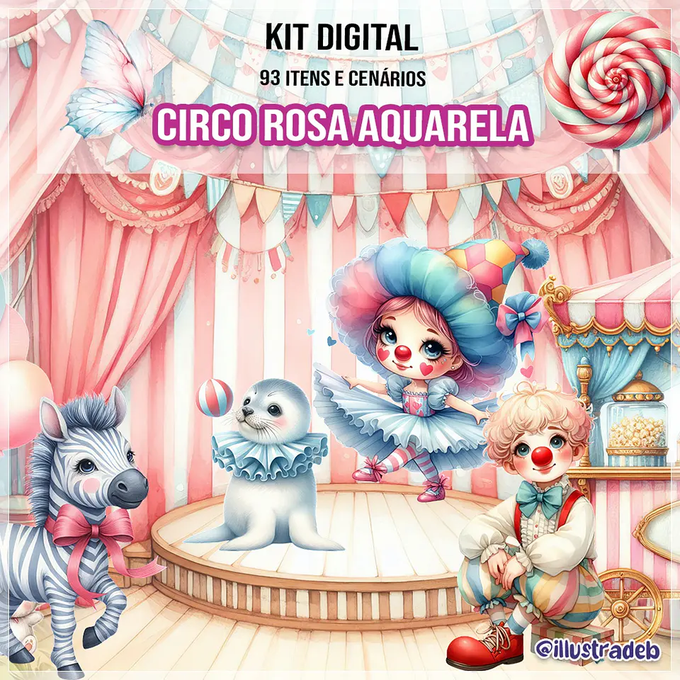 Kit Digital Circo Rosa Aquarela 50 1