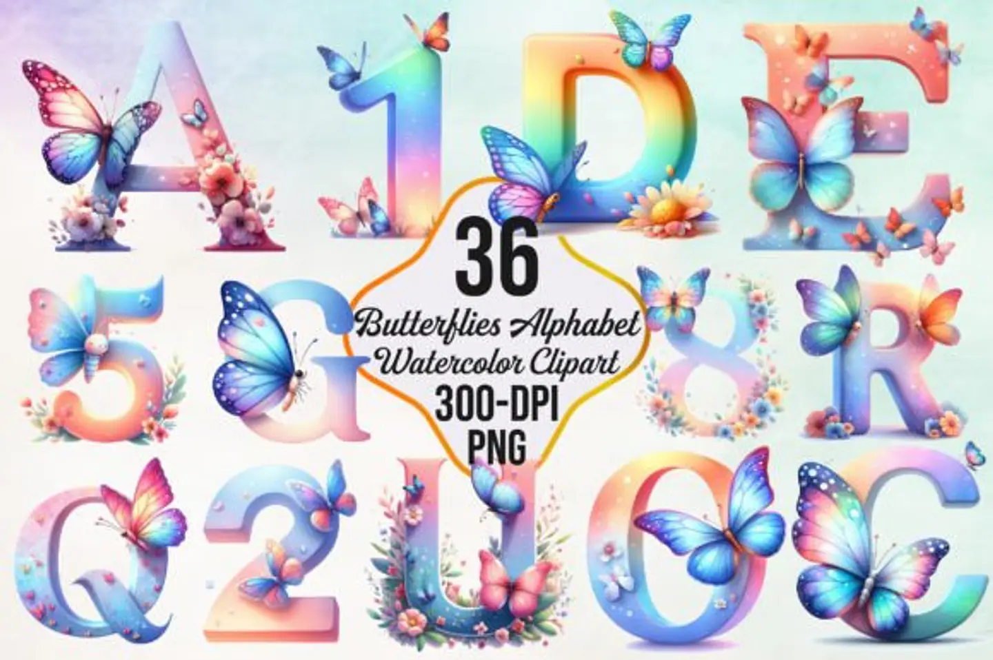 Kit Digital Alfabeto Borboleta 3d 4 1