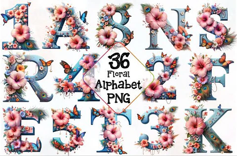 Kit Digital Alfabeto e Numeros Floral 13
