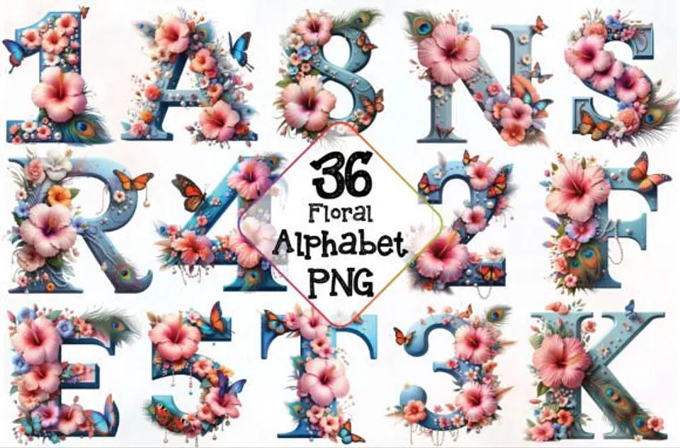 Kit Digital Alfabeto e Numeros Floral 13 1