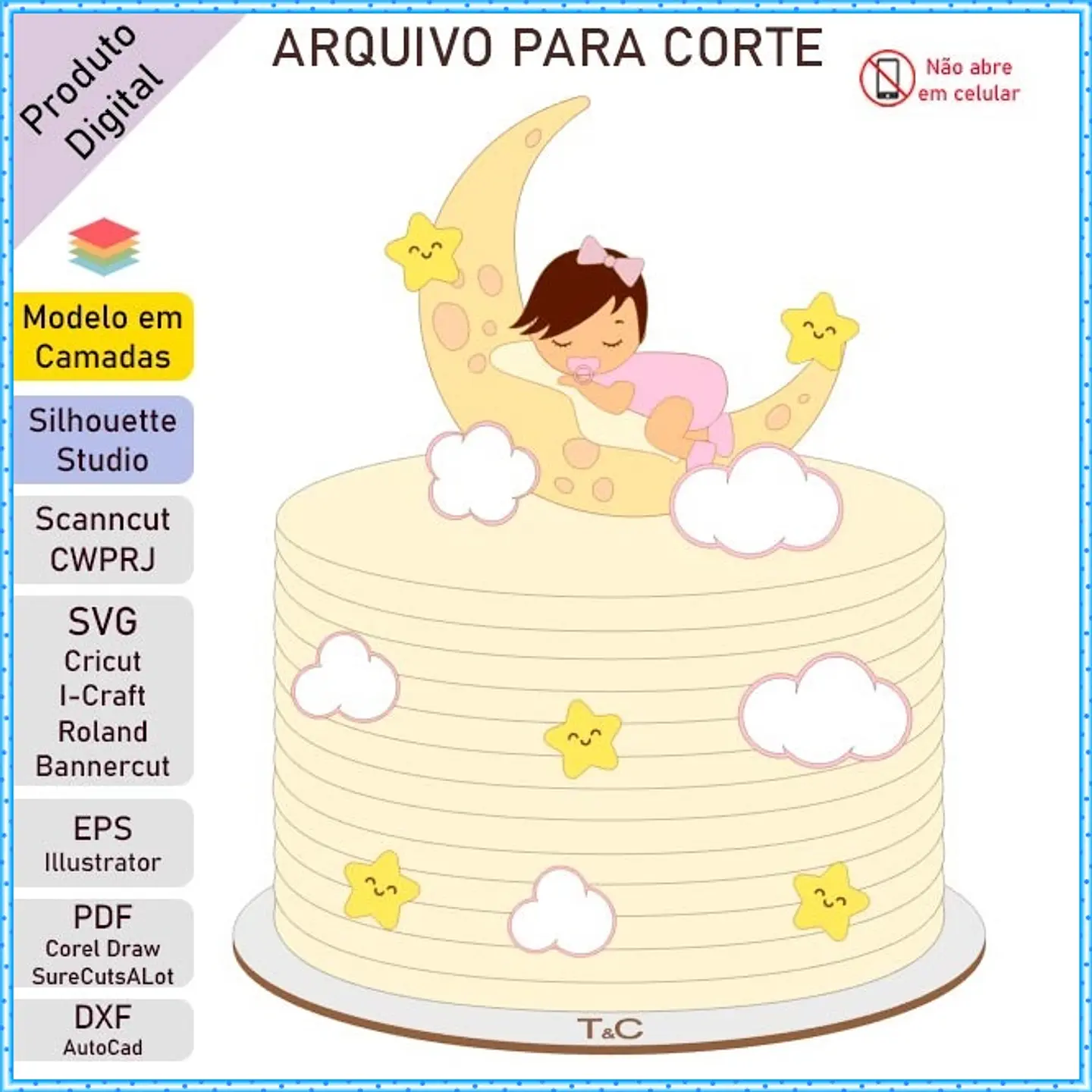 Arquivo de Corte Topo de Bolo Baby Bebê Menina 48 1