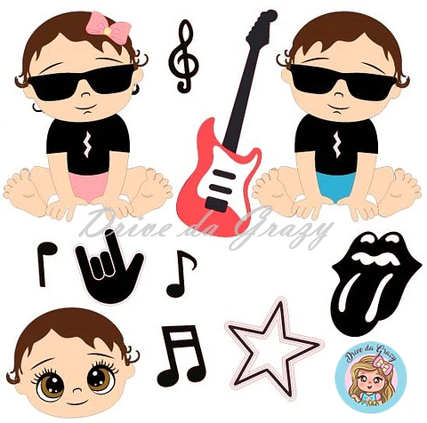 Arquivo de Corte Topo de Bolo Música Rock Baby Bebê Menina Menino 19