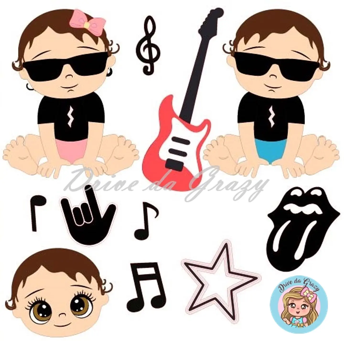 Arquivo de Corte Topo de Bolo Música Rock Baby Bebê Menina Menino 19 1