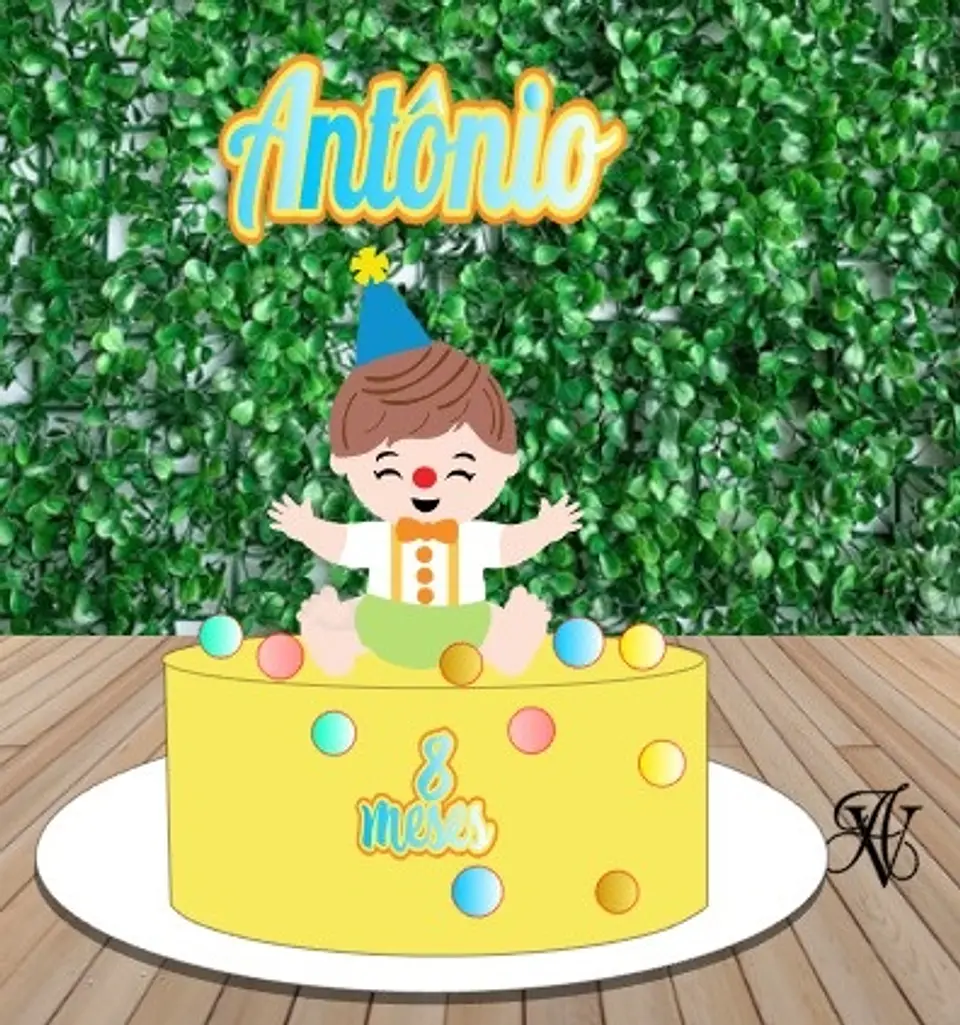Arquivo de Corte Topo de Bolo Palhacinho Circo Baby Bebê Menino 49 1